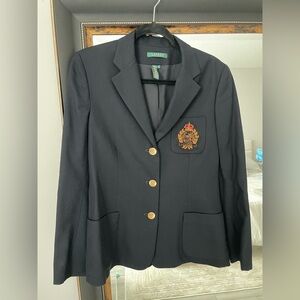 Ralph Lauren Dark Navy Blue Blazer with Gold Embroidery